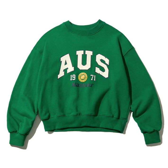 AUS 크롭 스웨트 셔츠 맨투맨 그린