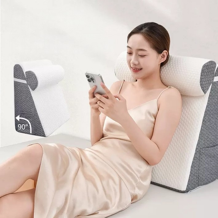 SUSIELADY 위산역류방지 쐐기형 경사 베개 수면 호흡 개선 노인 수술 후 간병용 사무실 기숙사 등받이, 흰색