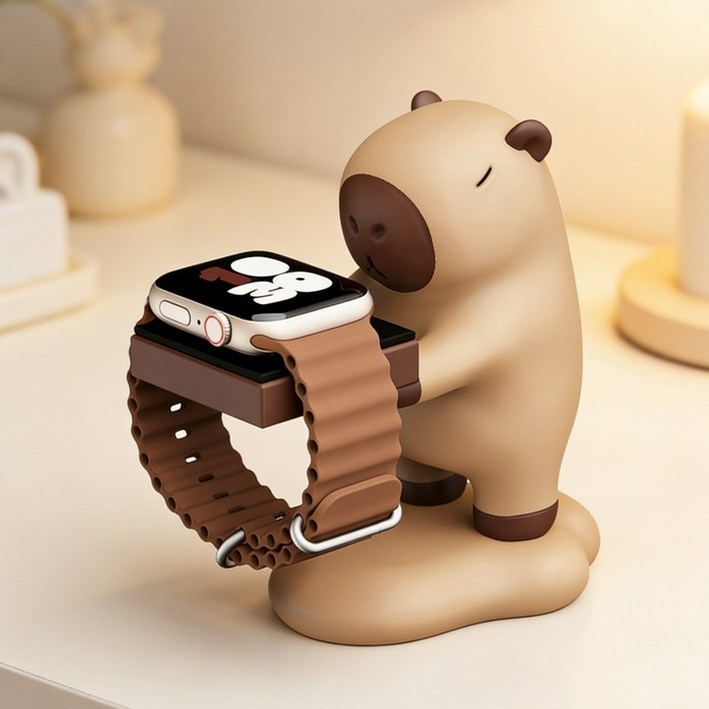 복어워치 충전 거치대 애플 워치 거치대 침대 협탁 홈 데스크 실용적인 인테리어 선물, 1개, 카멜브라운