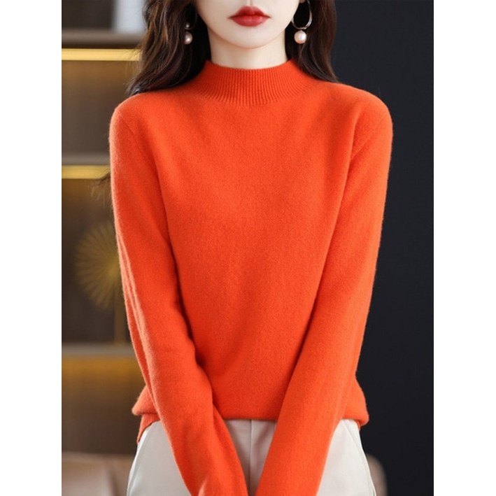 스웨터 100 울 새 가을 겨울 캐시미어 하프 하이 칼라 풀오버 와일드 퓨어 컬러 니트