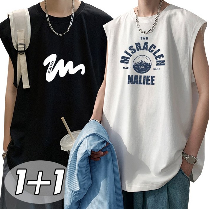 별하늘 11 남성 나시 순면의 민소매 프린트 냉감 티셔츠