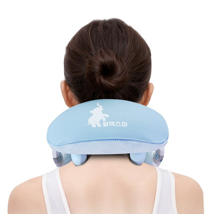 릴렉스파 목 어깨 마사지기 무선 온열 H형 승모근 안마기, 파란색