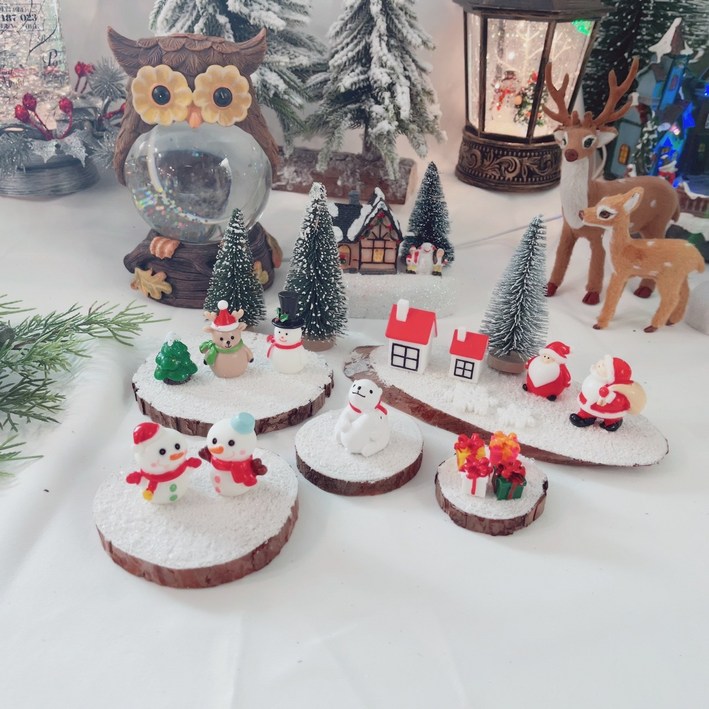크리스마스 ﻿미니어처 눈사람 북극곰 산타 사슴 트리 하우스 인형 장식 인테리어 소품, 트리