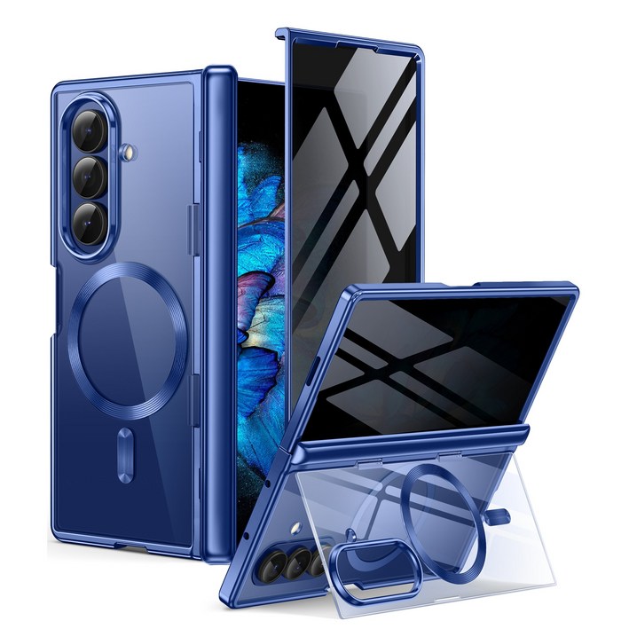 모보시 맥세이프 스탠드 호환 액정보호 필름 내장 풀커버 충격방지 투명 도금 휴대폰 케이