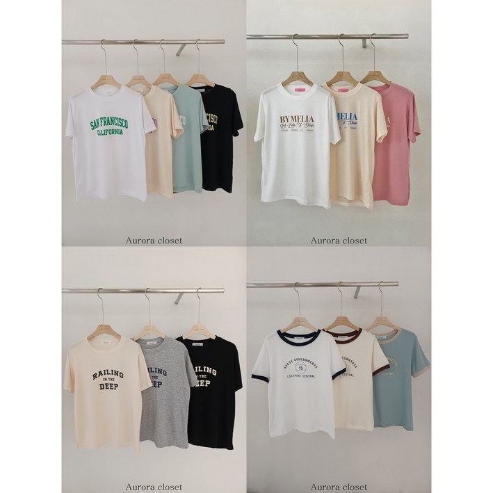 여성 여름 반팔티 배색 티셔츠