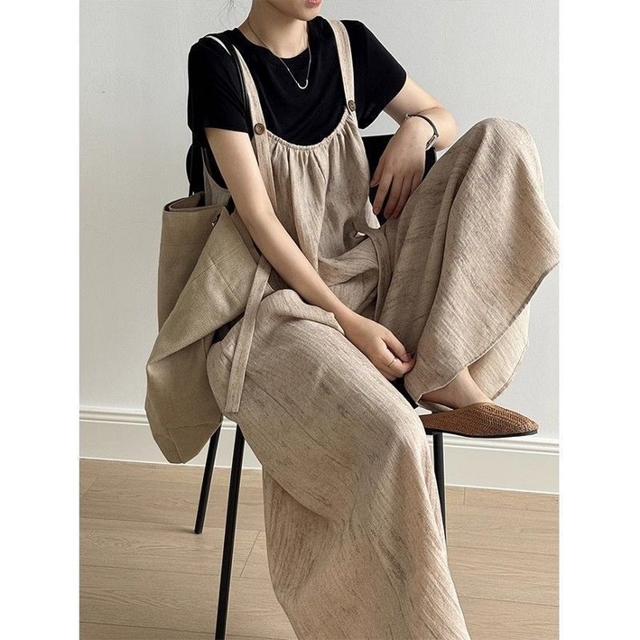 다중성 여성용 봄 여름 가을 빅사이즈 데일리 멜빵바지 루즈핏 민소매 롱 와이드 점프슈트 25jhd06jj