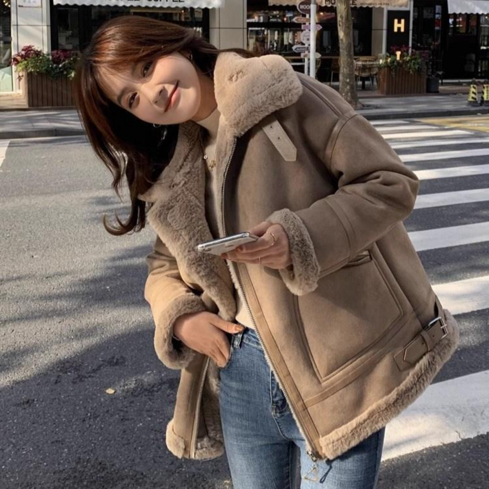 Modern Fashion 여성 고급스러운 캐시미어 자켓 숏 무스탕