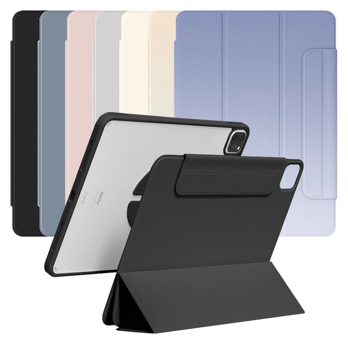 아이패드프로 3 4 5 6세대 12.9 분리형 마그네틱 커버 세로거치 투명 케이스 IO42, 인디블루, 1개