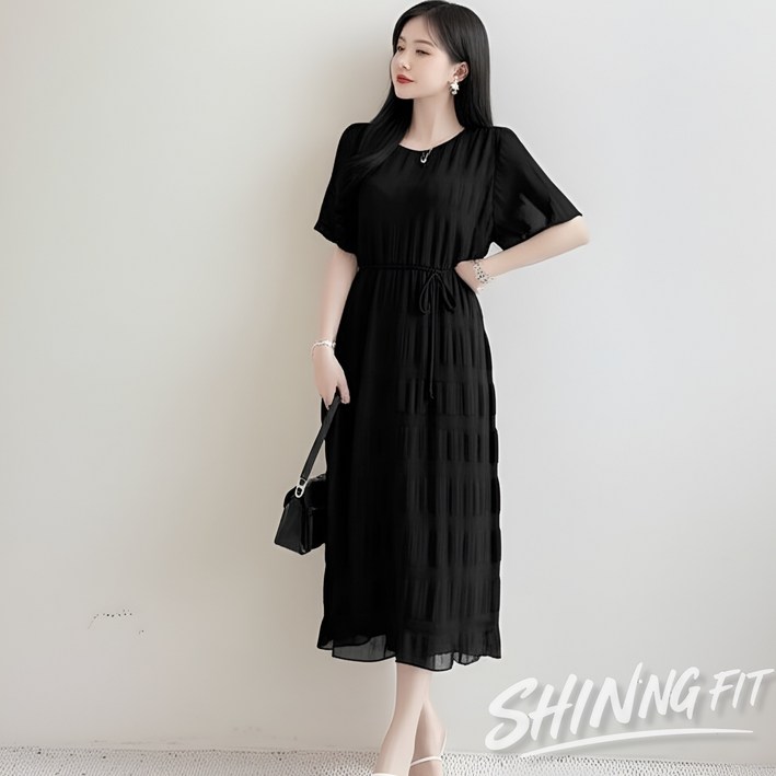 샤이닝핏 빅사이즈 여성 쉬폰 플리츠 롱 원피스