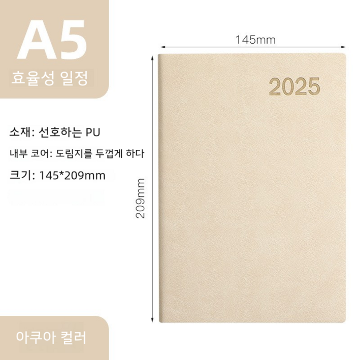 2025년 데일리 다이어리 A5 날짜형 업무용 1일1면