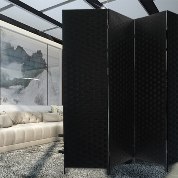 에코팩토리 인테리어 파티션 핸드메이드 라탄 칸막이 공간분리 가벽, E대형 올블랙 높이150x넓이200cm