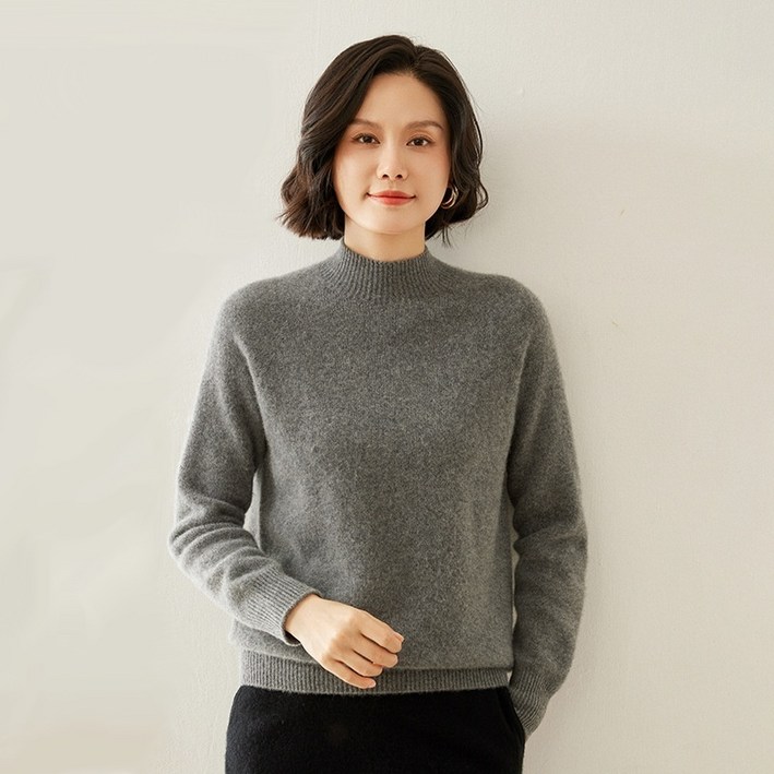 여성 고급니트 캐시미어울 100 반목폴라 데일리 라운드넥 스웨터 6종컬러