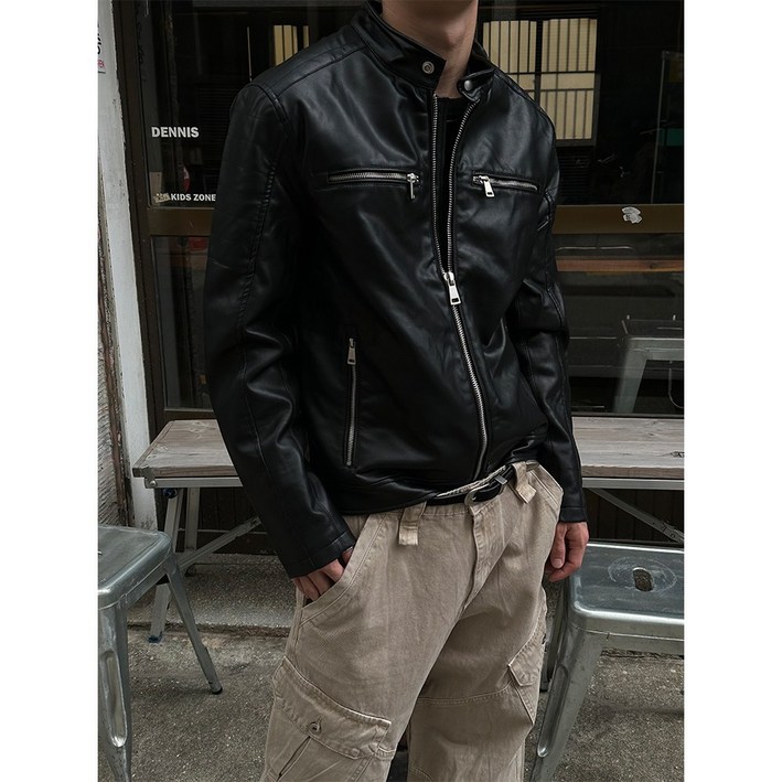 로랑 기획 비건레더 숄더패치자켓