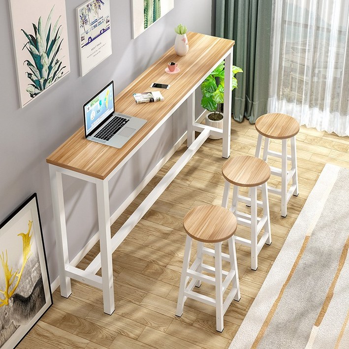 벽에 간단한 바 테이블  상업용 좁은 가정용 긴 밀크티 숍 테이블과 의자 결합 된 하이