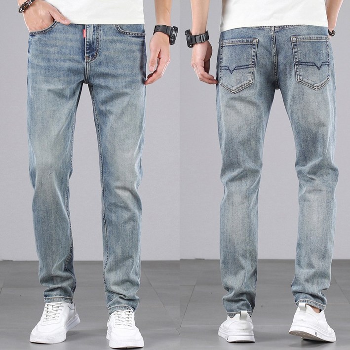 남성 일자청바지 스판 슬림핏 워싱데님팬츠 T696