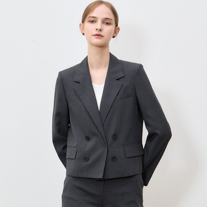 쉬즈미스 쉬즈미스(SHESMISS)  더블 브레스티드 크롭 자켓+크링클 써머 슬랙스 2종세트 (택가격: 476000원)