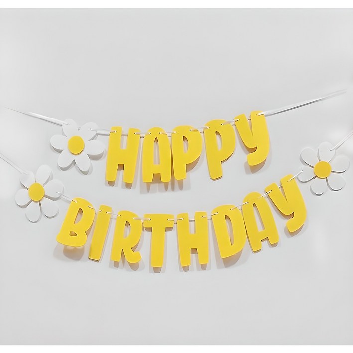 올리브파티 데이지 생일파티 펠트 가랜드 세트 꽃 3p + 해피버스데이 문구 레터링 + 끈