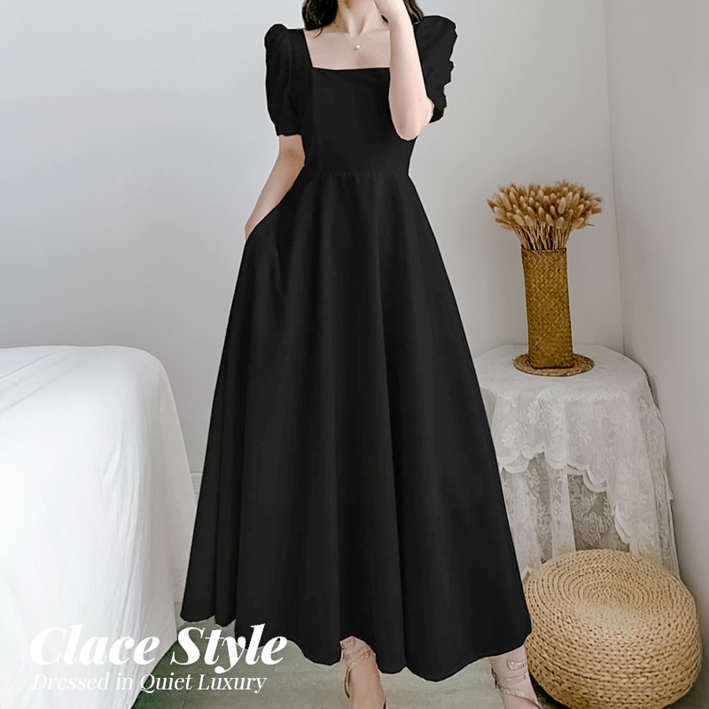 클레이스 스퀘어넥 퍼프 소매 반팔 원피스