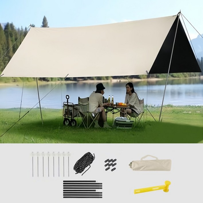 캠핑텐트 블랙 바이닐 코팅 햇빛가리개 텐트수납포켓
