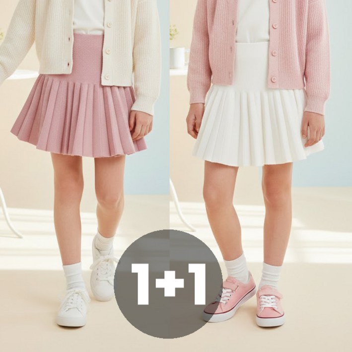 여아 주니어 데일리 니트 플리츠 스커트 A라인 미니 주름치마, 2종세트