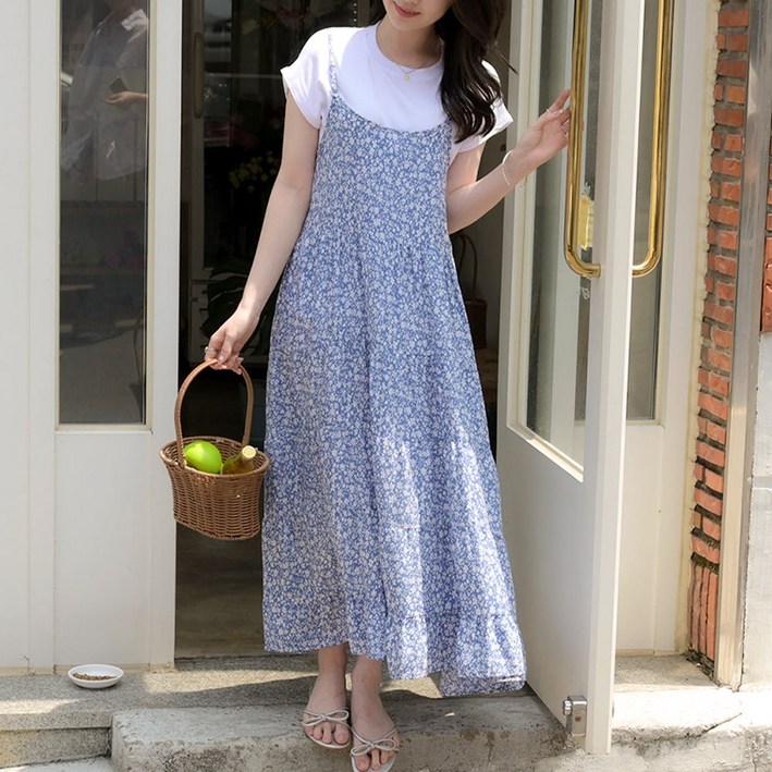 데일리앤 여름 바캉스룩 페이즐리 플라워 패턴 캉캉 뷔스티에 롱 원피스 모음