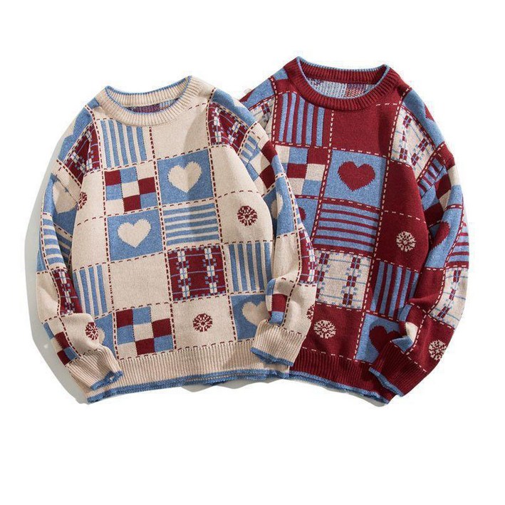 FINE ART 남녀공용 루즈핏 크리스마스 겨울 커플  빅사이즈  자카드 니트 스웨터