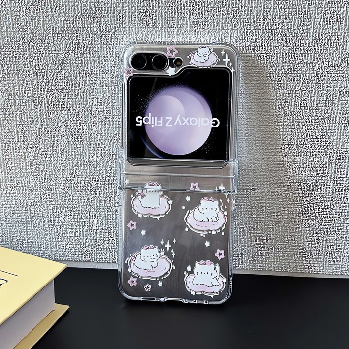 갤럭시 z플립5 z플립6 z플립7 휴대폰케이스 힌지보호 핑크 구름 고양이
