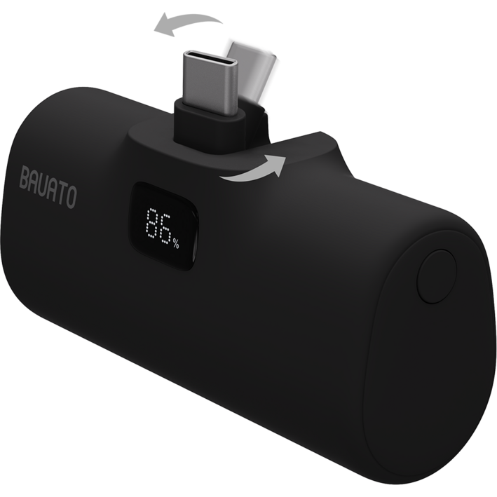 바우아토 단자 접이식 PD 20W 고속 충전 미니 일체형 도킹형 보조배터리 5000mAh, 블랙, C타입 바우아토 단자 접이식 PD 20W 고속 충전 미니 일체형 도킹형 보조배터리 5000mAh, 블랙, C타입