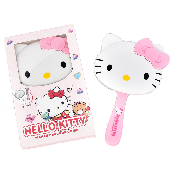 GOYES 산리오 캐릭터 손거울+헤어브러쉬 세트 휴대성 귀여운 손거울+머리빗 헤어빗