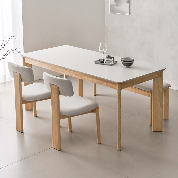 폴인퍼니 지아노  포세린 세라믹 식탁 1600  의자2p  벤치 세트 4인용 방문설치