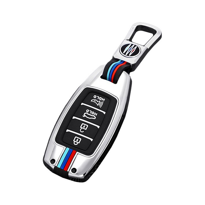 크로니클 풀메탈 현대 그랜저 Z라인 스마트 키케이스  키링 세트, 실버, 1개, 현대 45버튼타입