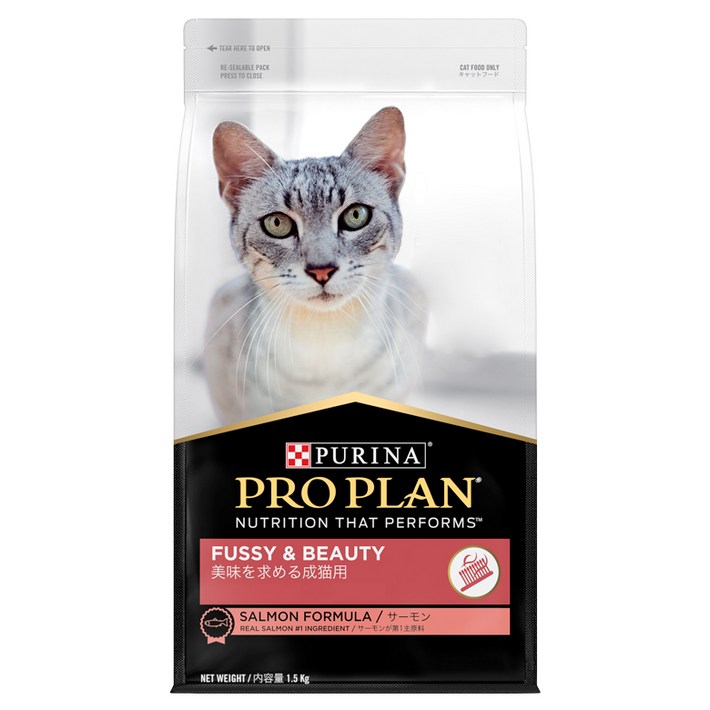 프로플랜 어덜트용 퍼지 앤 뷰티 고양이 건식사료, 연어, 1.5kg, 1개