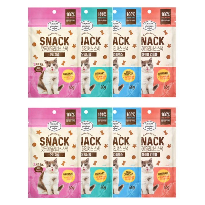 캣퓨어 고양이 딜리셔스 스낵 4종 세트, 혼합맛닭고기참치, 1세트
