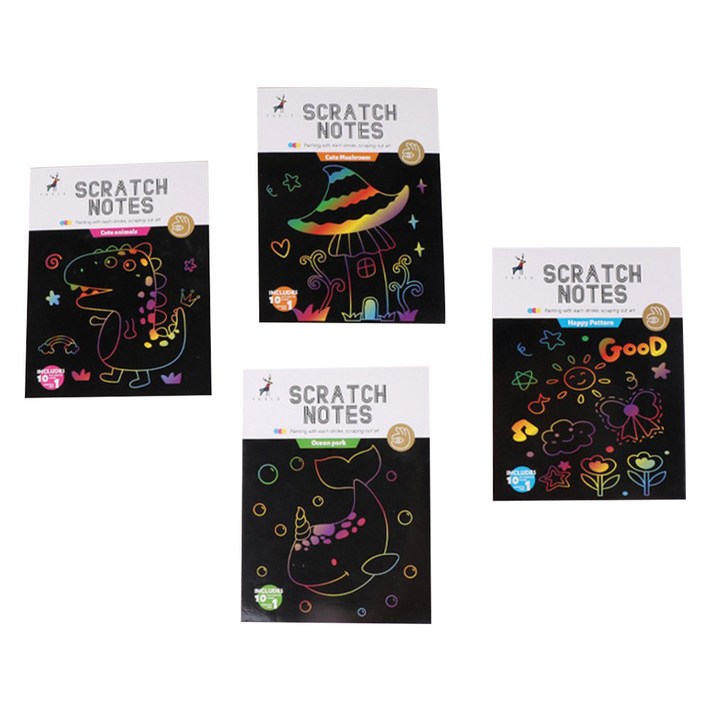 로모주 스크래치북 컬러 노트 귀여운버섯  해피데이  바다  동물친구들 세트, 1세트, 혼합색상