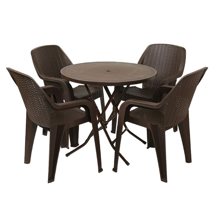 지오리빙 라탄 테이블 원탁  팔걸의 의자 4p 세트 고객직접설치