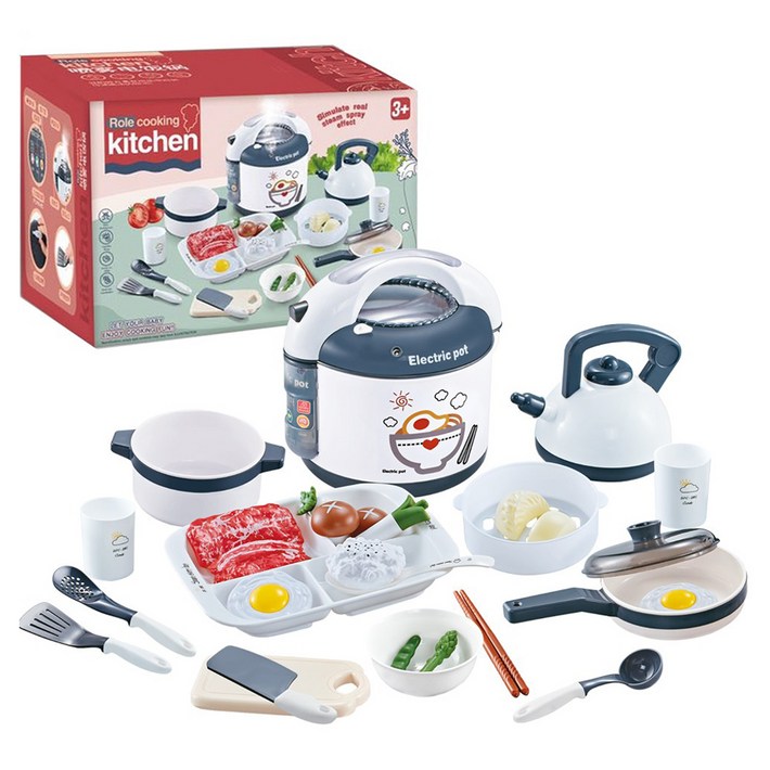 하늘썬별 스팀전기밥솥 후라이팬 달걀 프라이 요리 주방놀이 세트 XiaoH346AB