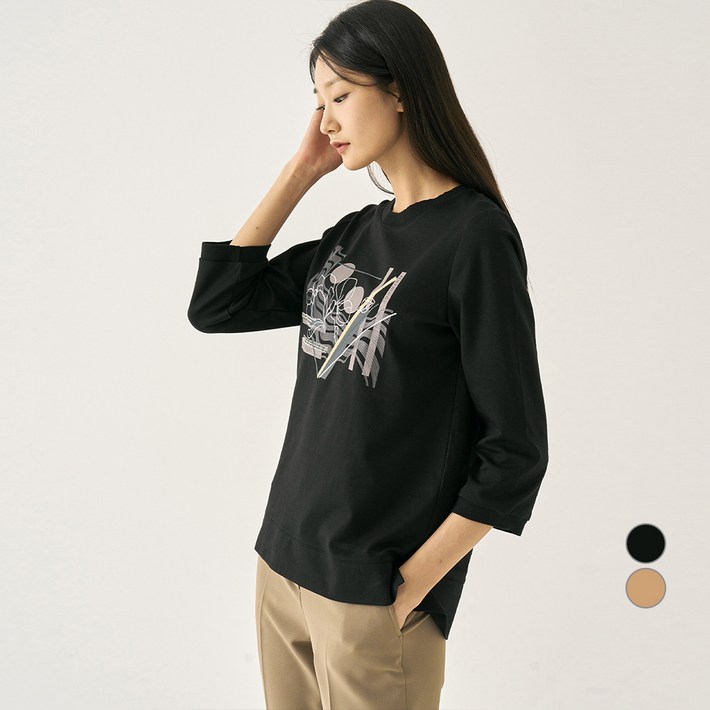 지센 여성용 원포인트 7부 티셔츠 LCTSN828