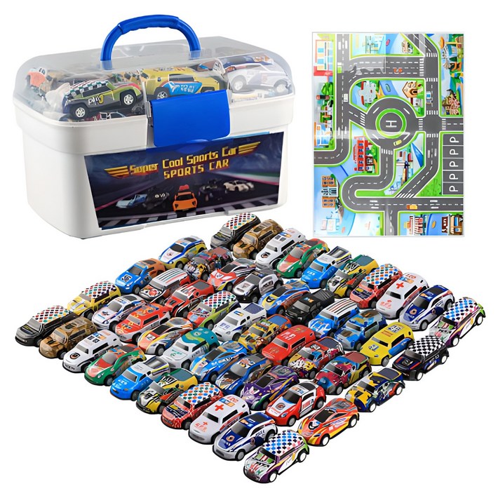 풀백 미니카 50종  놀이판 1장  보관함 1개 세트