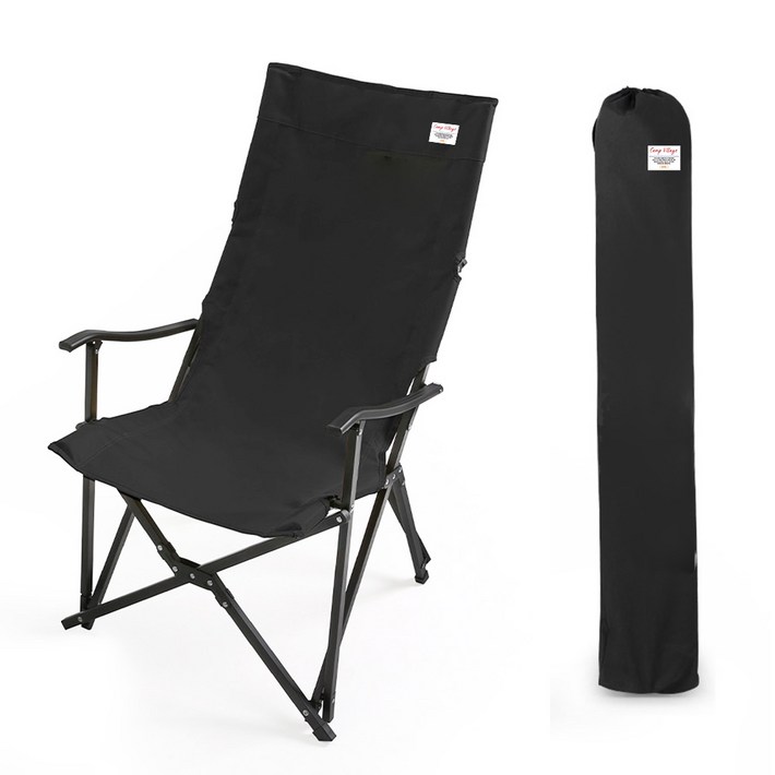 캠프빌리지 네츄럴 롱 릴렉스 체어  보관가방 세트, 블랙, 1세트