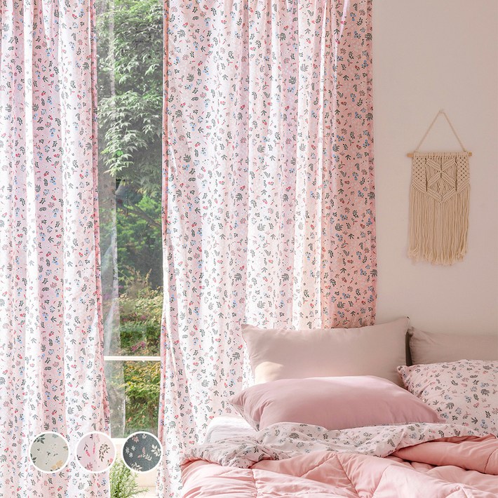 레트로 플라워 포인트 가리개 커튼 2p  끈 2p  핀 20p