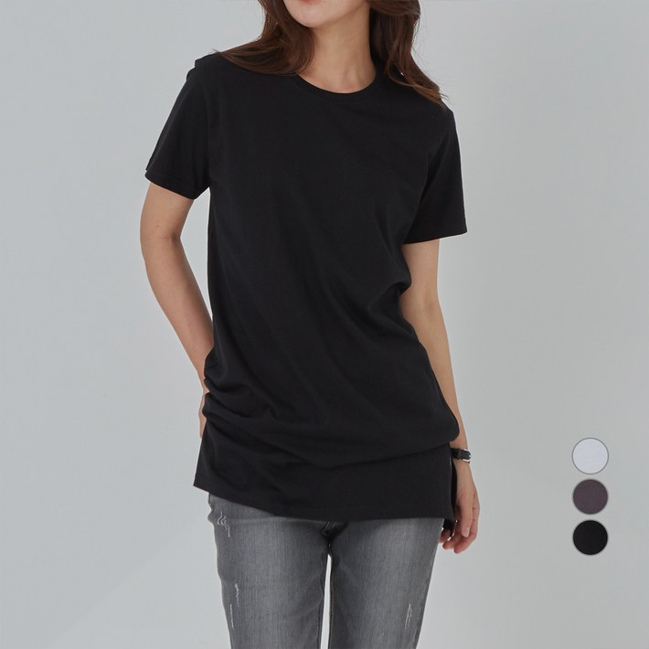 아피나르 여성용 통기성 레이어드 슬릿 롱 반팔티