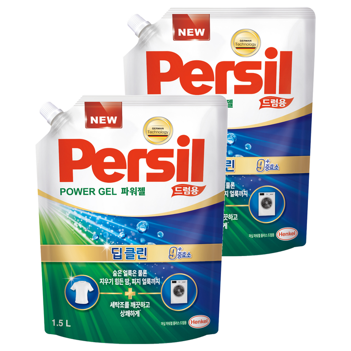 퍼실 파워젤 딥클린 플러스 드럼용 액상세제 리필, 1.5L, 2개