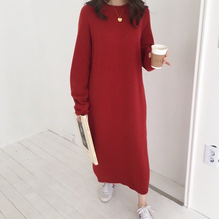 피어니스트 데일리 심플 라운드 H라인 니트 롱 원피스 피어니스트 데일리 심플 라운드 H라인 니트 롱 원피스