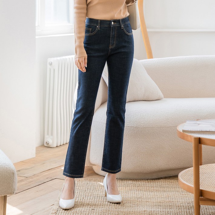 진마니아 여성용 허리 속밴딩 스판 일자 데님 팬츠 DS0012 롱숏기본 3단 기장