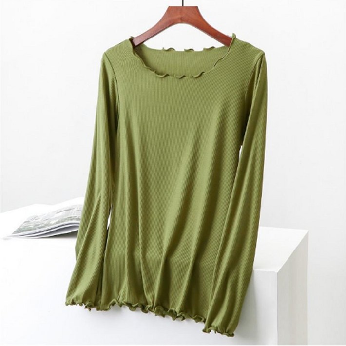 알로데 여성용 올 프릴 라운드넥 긴팔티셔츠