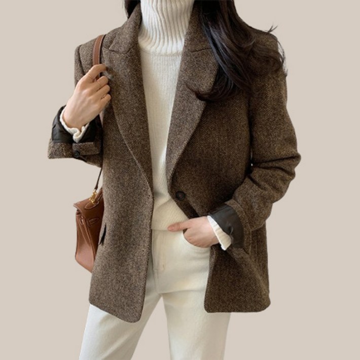 패션플로우 여성용 헤링본 단정한 오피스룩 정장 자켓