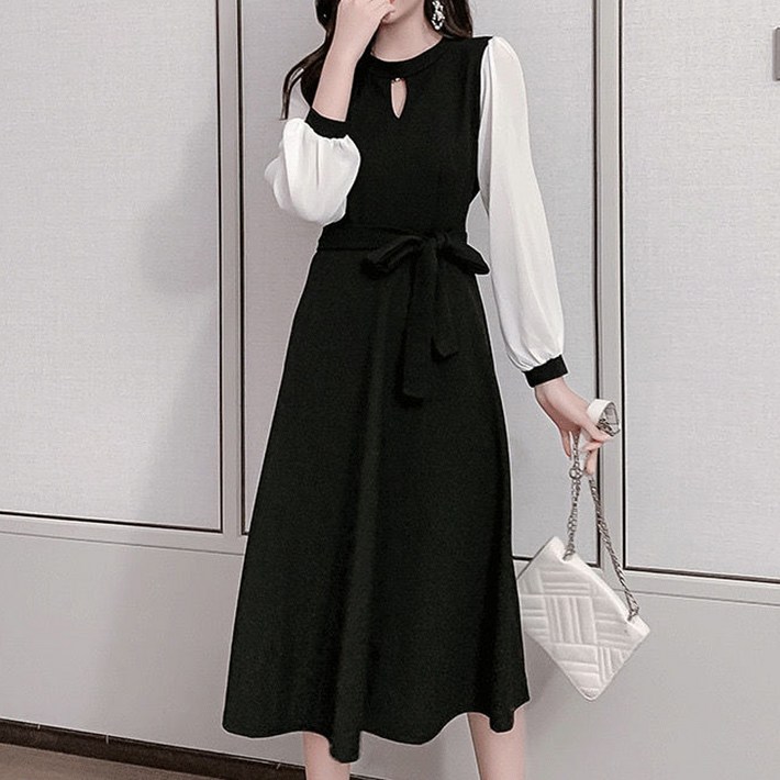 더시럽 여성용 단아한 트임 포인트 롱 원피스