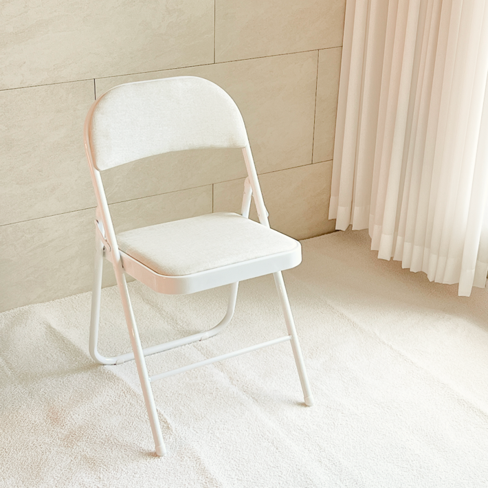 오브민 패브릭 쿠션 접이식 의자, 아이보리, 1개