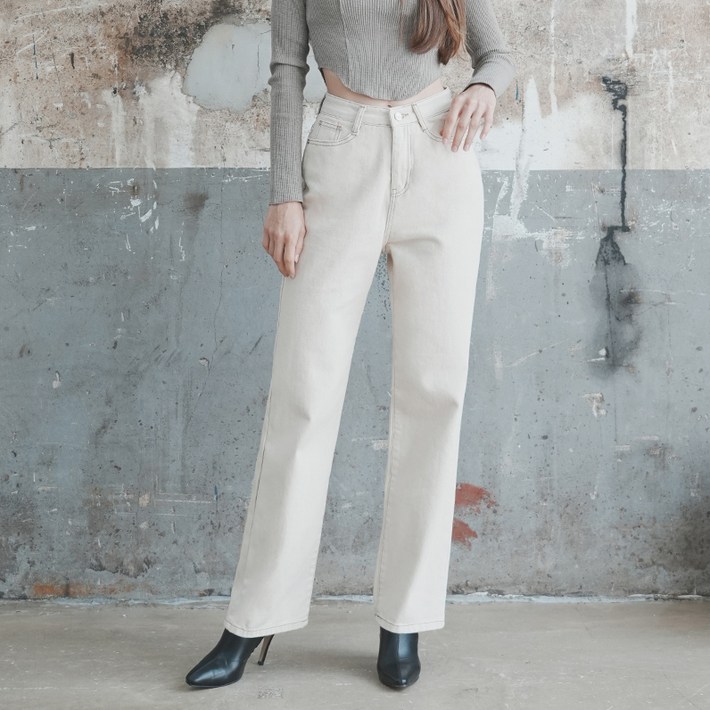 와르 여성용 표준/짧은 기장 와이드 면 데님 팬츠