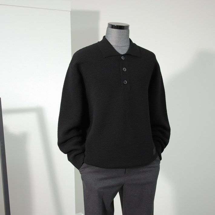 리버클래시 LJW51253 OVER-FIT KNIT 스카시 조직 카라 니트 블랙